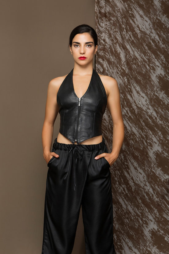 1 Leather Backless Halter Zip Top TV0001