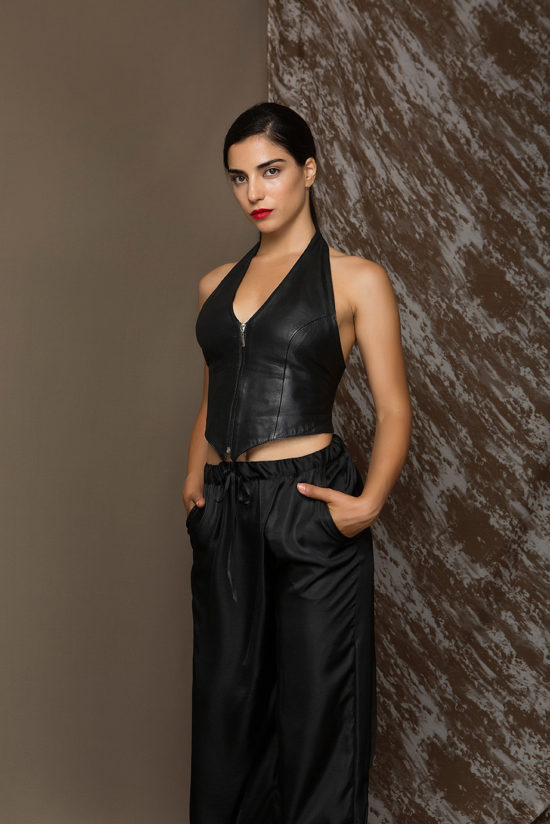 2 Leather Backless Halter Zip Top TV0001