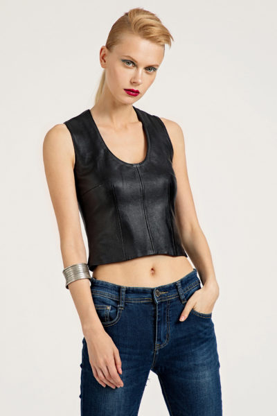 2 Leather Backless Lace-Up Top TV0029
