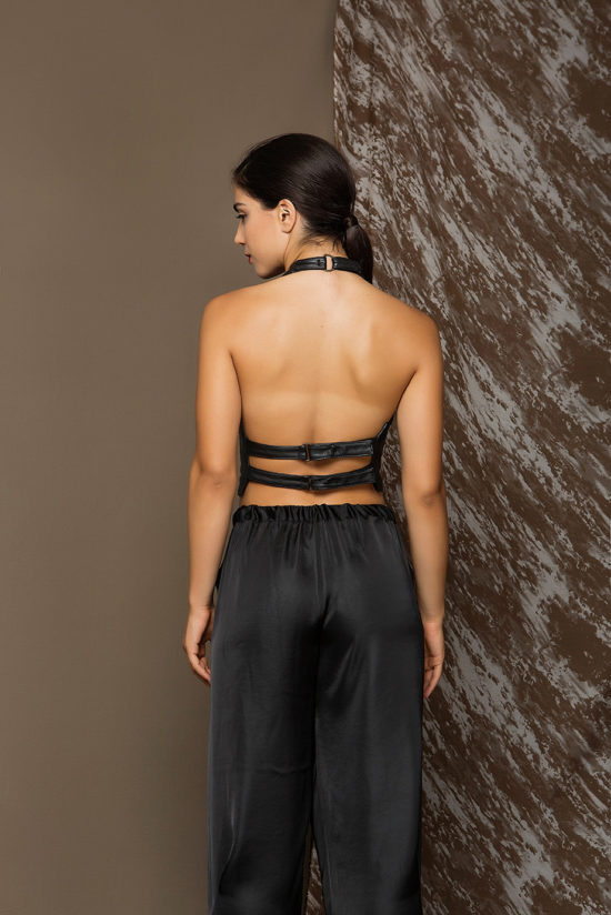 3 Leather Backless Halter Zip Top TV0001