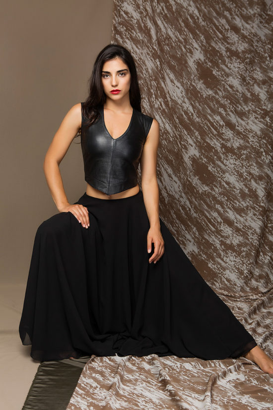 3 Leather Backless Top With Stretch Strips TV0010