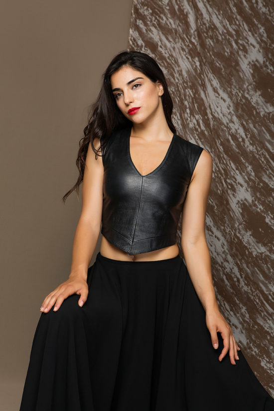 4 Leather Backless Top With Stretch Strips TV0010