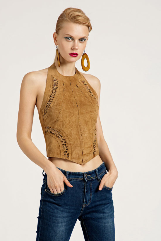 4 Suede Lace-Up Halter Top TV0008