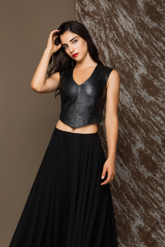 5 Leather Backless Top With Stretch Strips TV0010