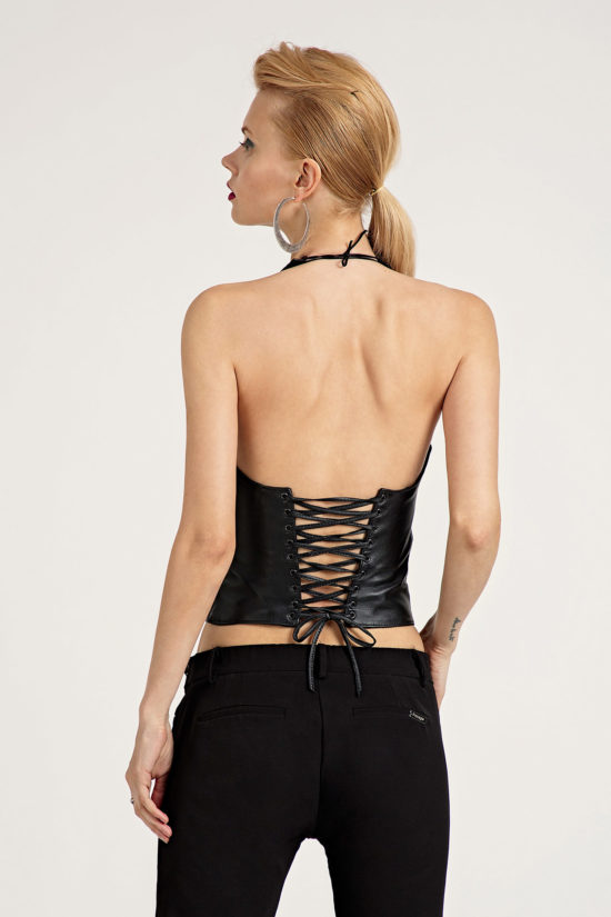 5 Leather Lace-Up Halter Top TV0009