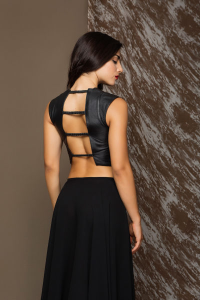 6 Leather Backless Top With Stretch Strips TV0010
